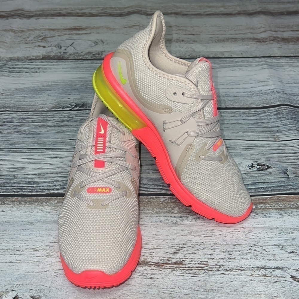 Women’s Nike Air Max Sequent 3 'Light Bone/Volt-Hot Punch Size-6.5 (908993-018)